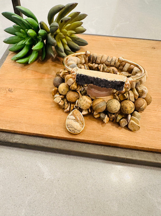 Tan stone bracelet stack