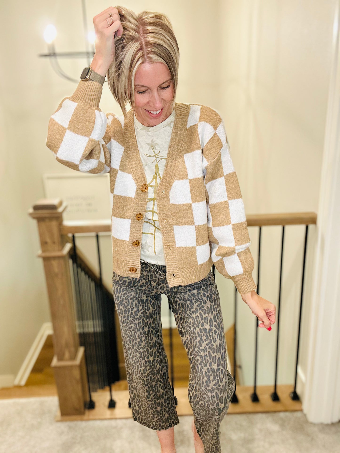 Cozy Checkered Button Cardigan