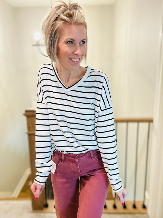 Marley Stipe V-Neck Top