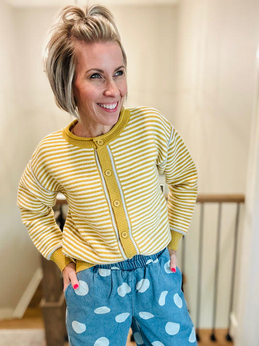 Mustard Stripe Button-Up Cardigan