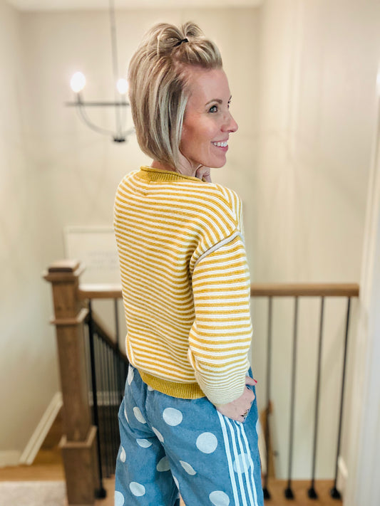 Mustard Stripe Button-Up Cardigan