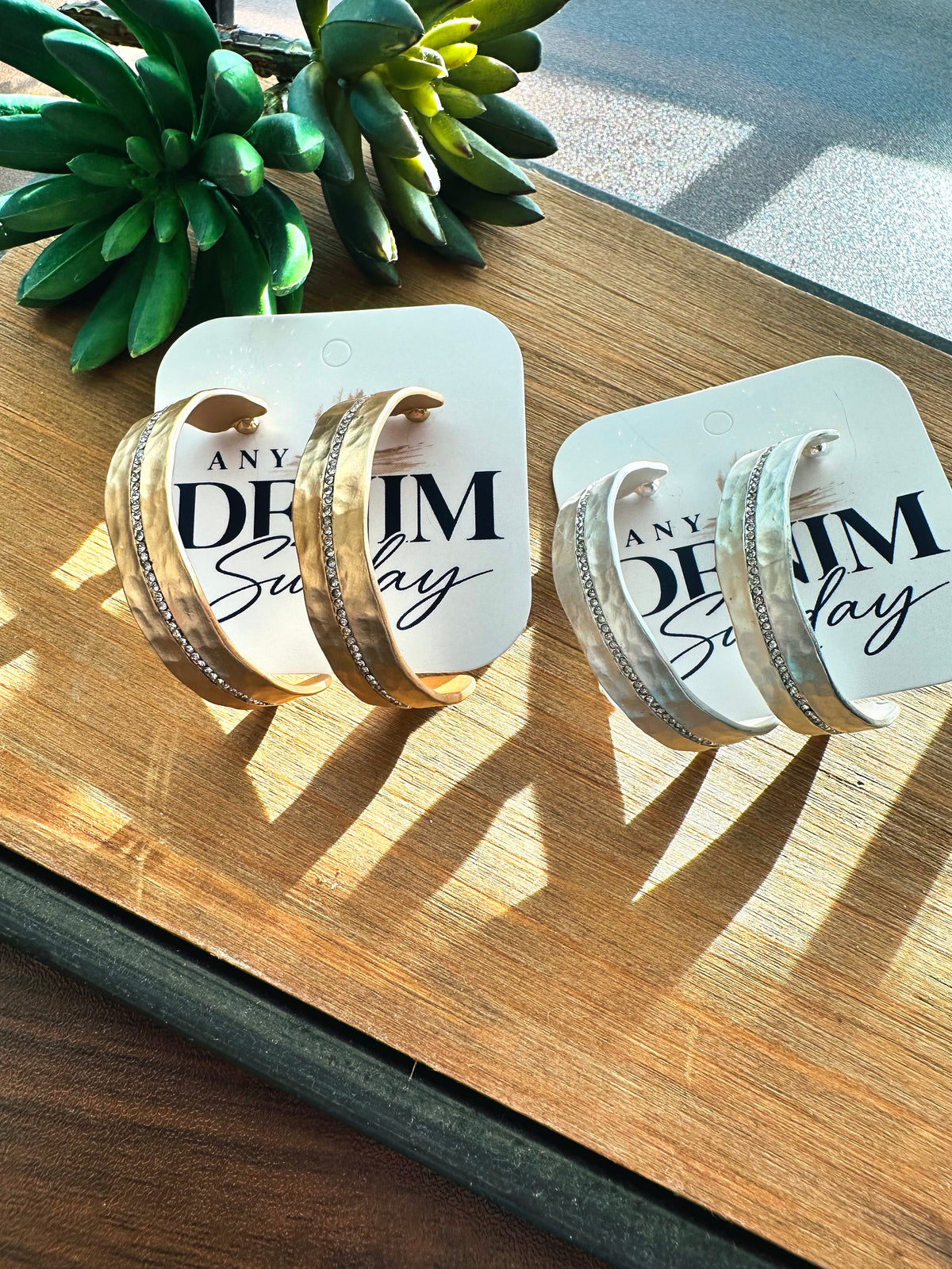 Timeless Sparkle Hammered Hoops