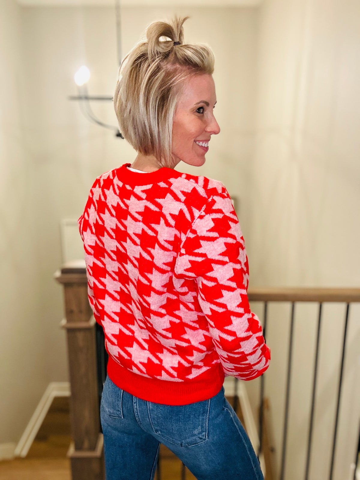 Seeing Red Houndstooth Cardiagn