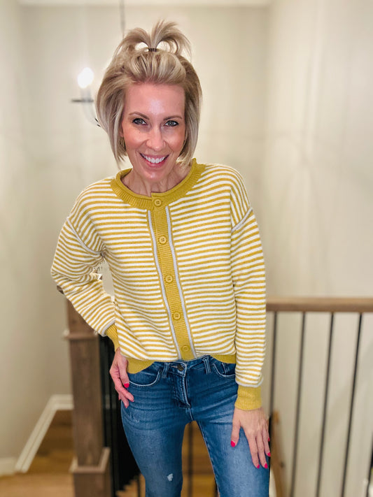 Mustard Stripe Button-Up Cardigan