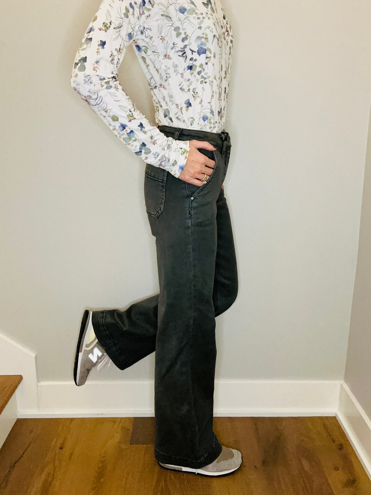 Side photo forest denim model