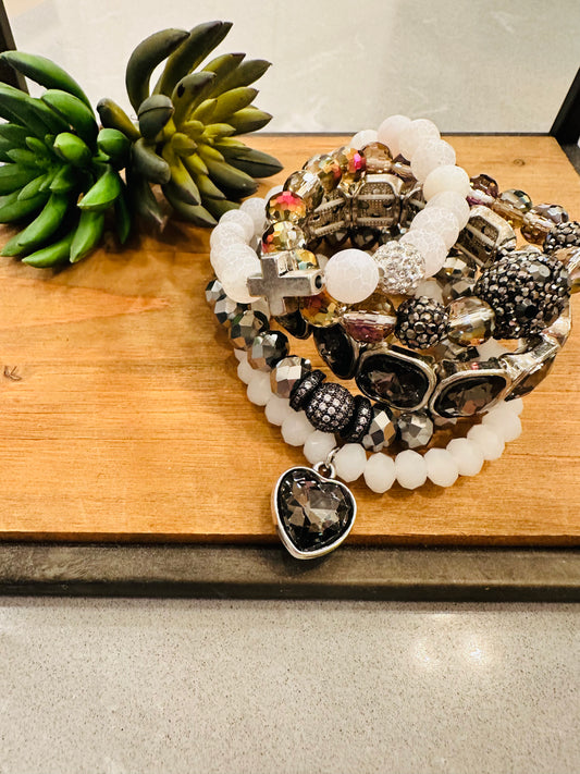 Black & White stone bracelet stack