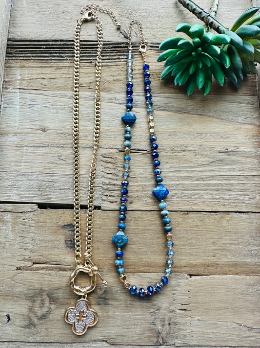 Blue Stone with Gold Necklace