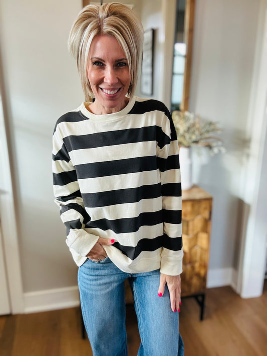 Charcoal + Cream Bold Stripe Sweatshirt