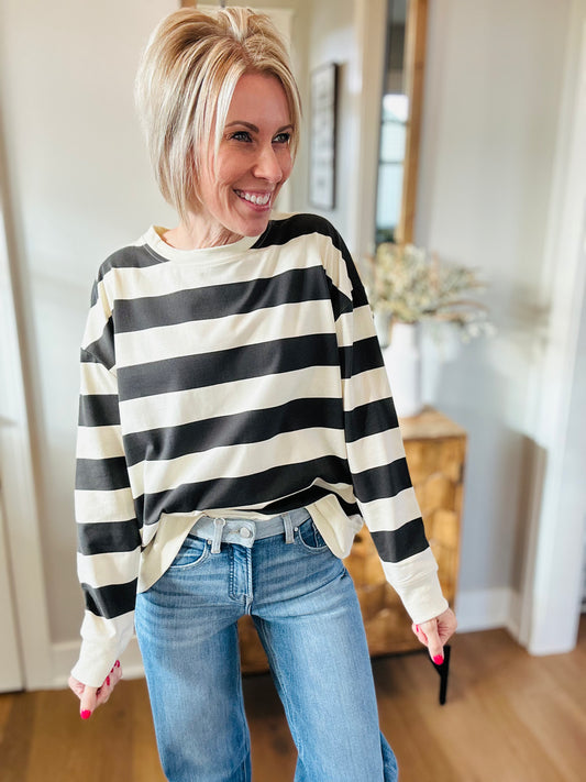 Charcoal + Cream Bold Stripe Sweatshirt