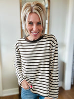 Mocha + Oatmeal Stripe Long Sleeve Top