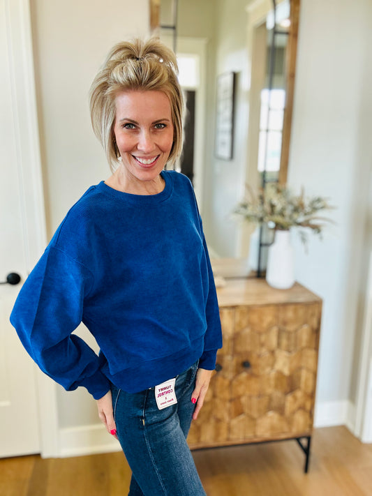 Blue Ribbed Pullover
