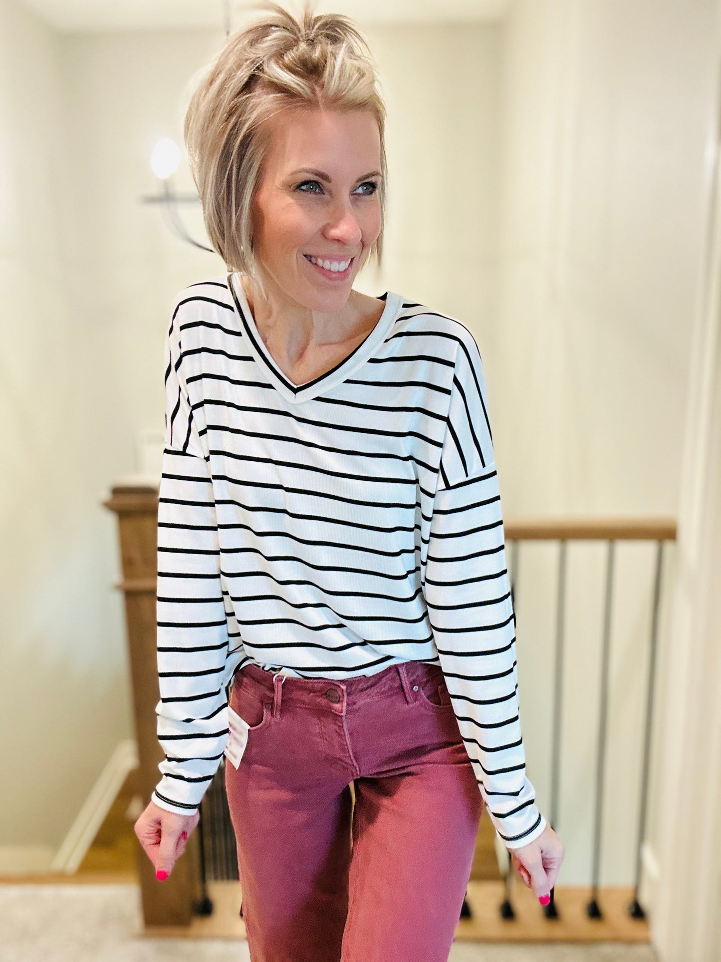 Marley Stipe V-Neck Top