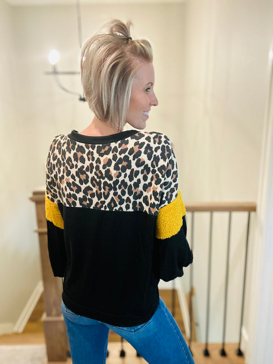 Wild Side Leopard Colorblock Pullover