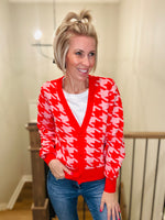 Seeing Red Houndstooth Cardiagn