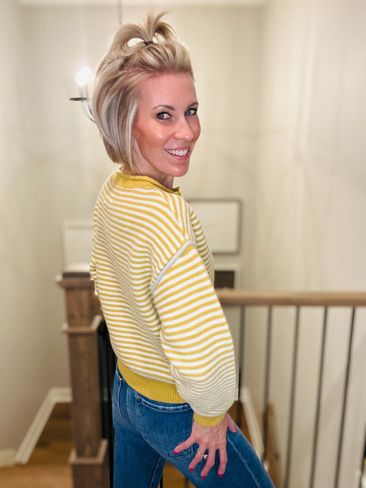 Mustard Stripe Button-Up Cardigan