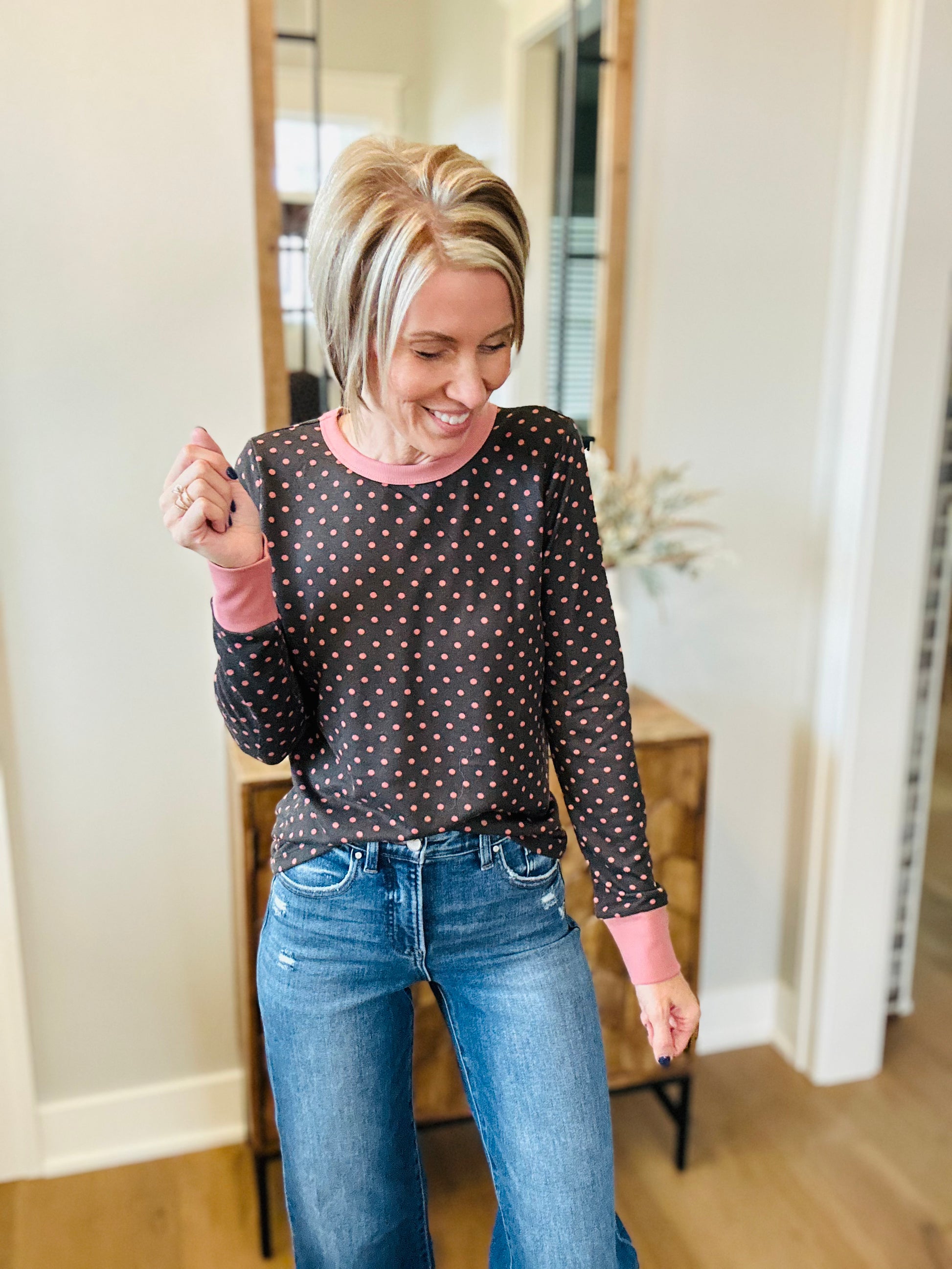 Polkadot top brown and pink