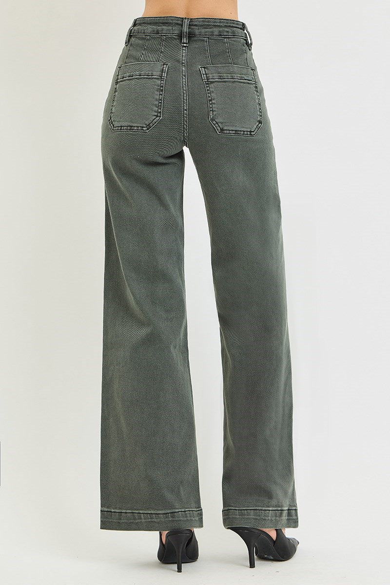 Forest Green Wide Leg Jeans Back View