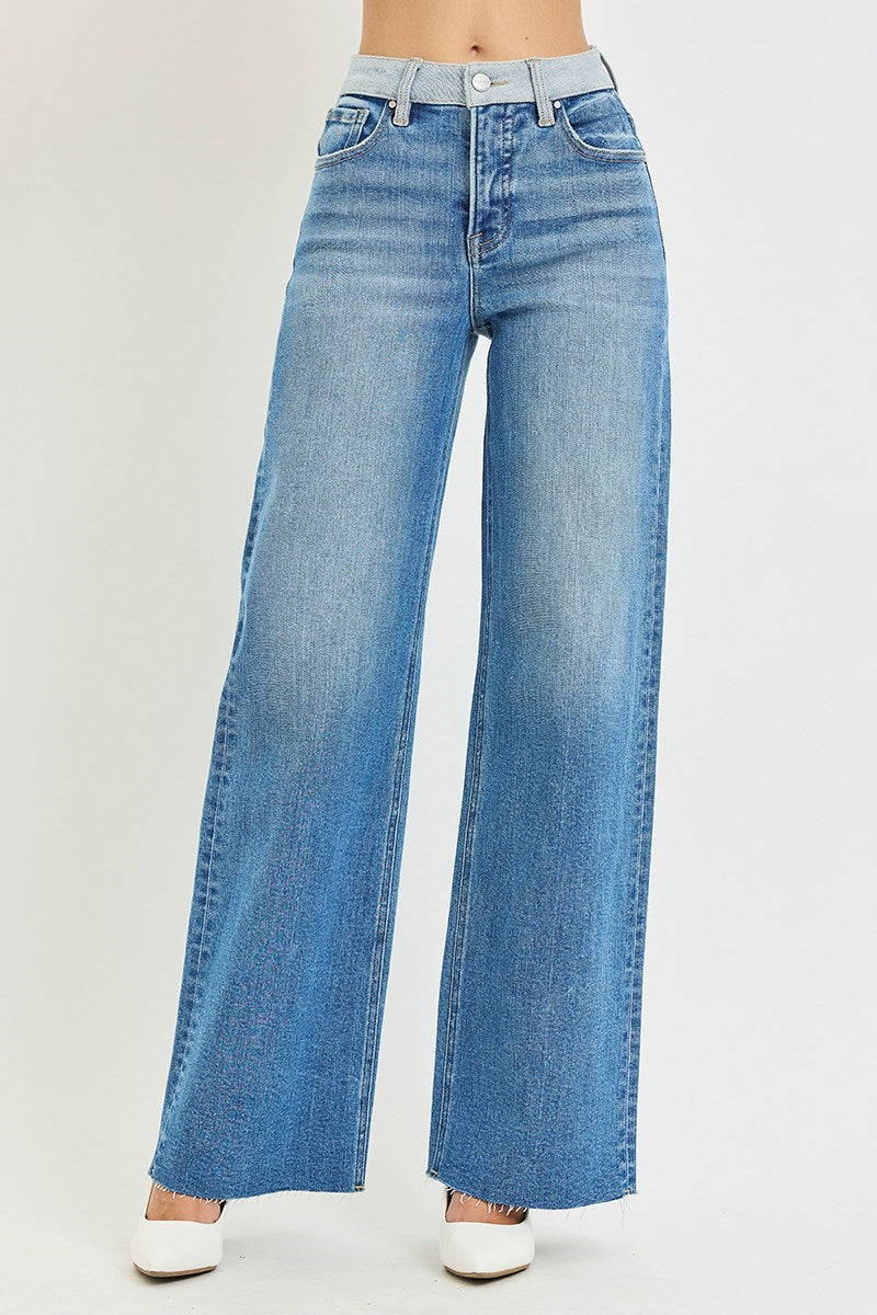 Wide Leg Light Wash Denim Front View